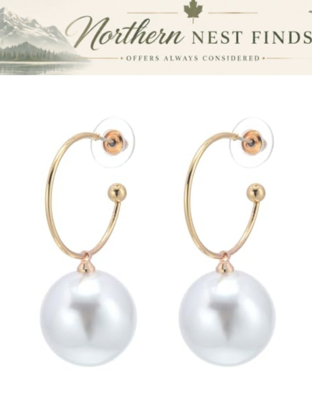 Large Pearl Drop Earrings Gold Fish Hook S925 Sterling Silver Pin Hypoallergenic